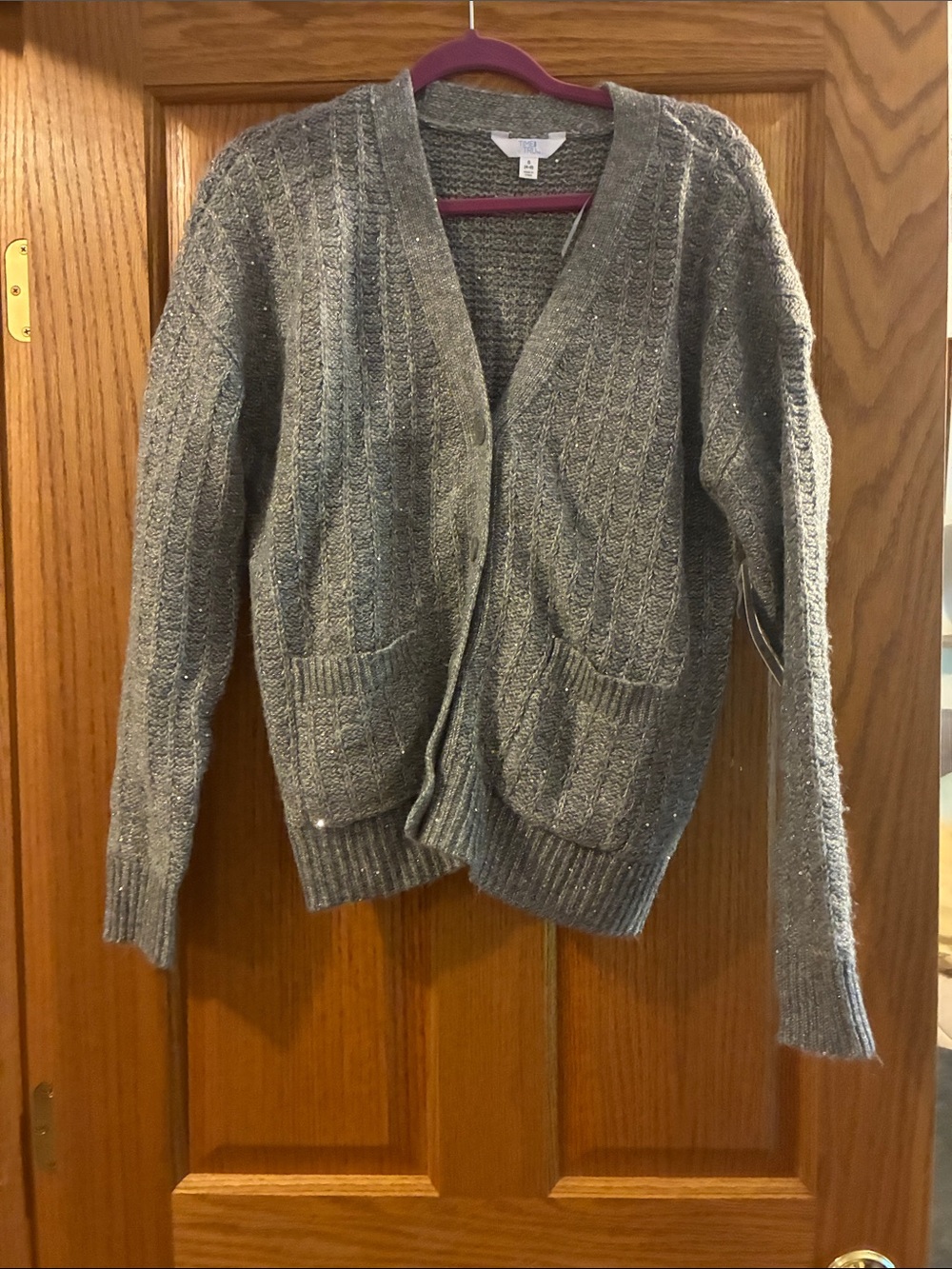 Time and Tru Silver-Gray Cable Knit Open Cardigan